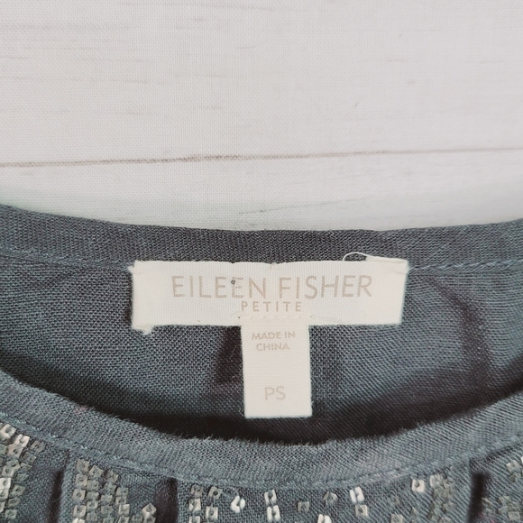 Eileen Fisher Gray 100% Organic Linen Dress, w Sequin Detail sz Medium Petite - Picture 6 of 15